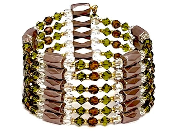 Bracciale magnetico grigio chiaro e verde oliva Silva con cristalli Preciosa® MyPulse