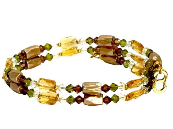 Bracciale magnetico beige Sami con cristalli marrone e verde oliva MyPulse