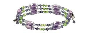 Bracciale magnetico lilla Iris con vetro viola e verde acqua