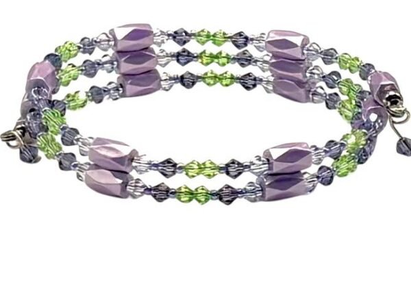 Bracciale magnetico lilla Iris con vetro viola e verde acqua