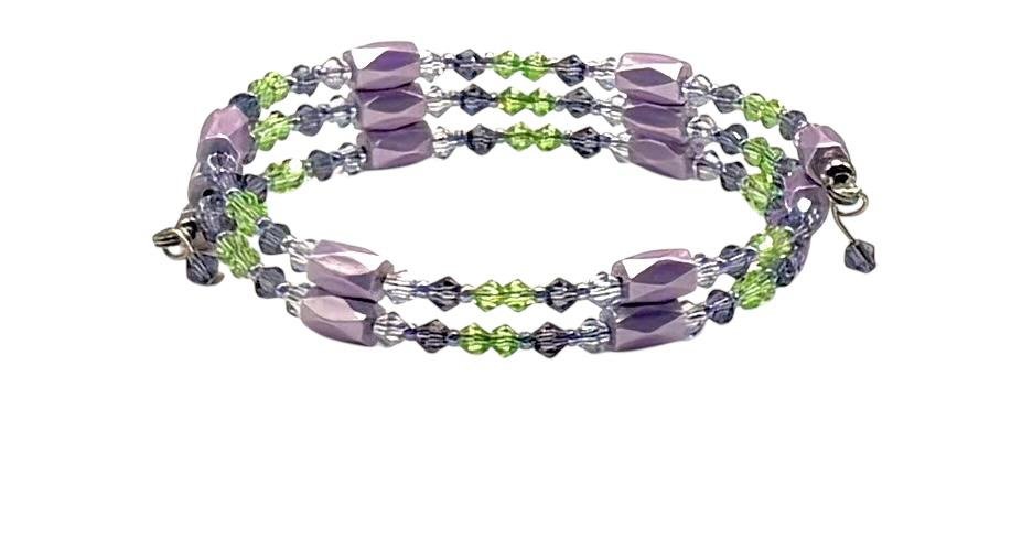 Bracciale magnetico lilla Iris con vetro viola e verde acqua